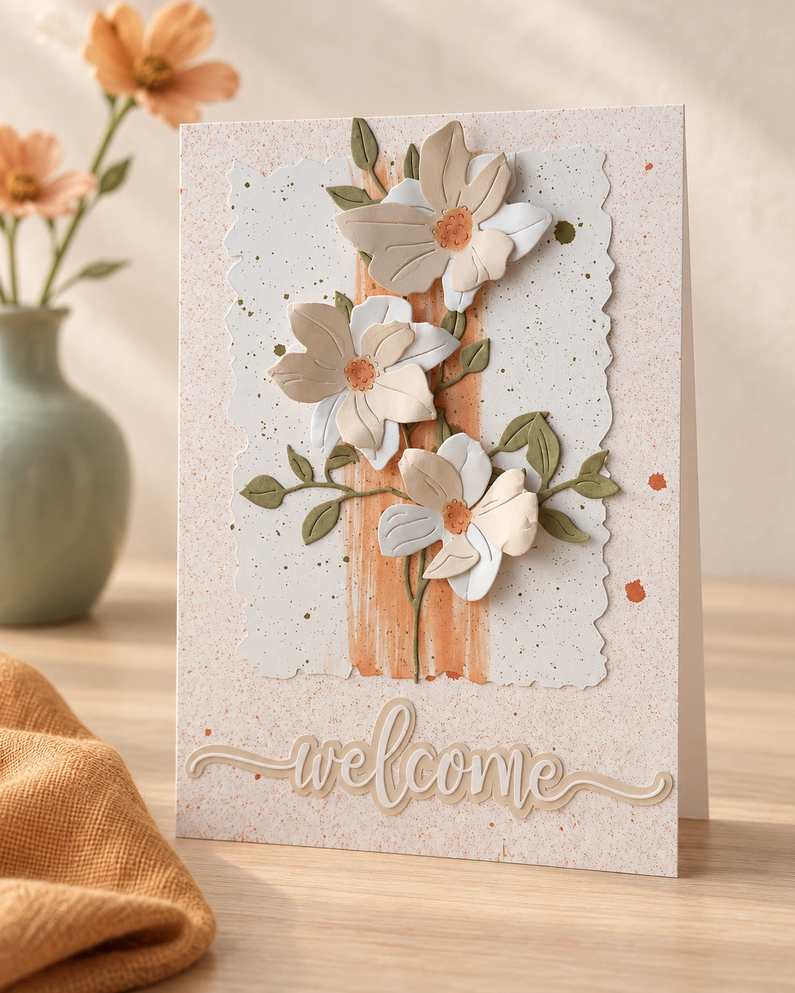 A warm floral welcome handmade greeting card