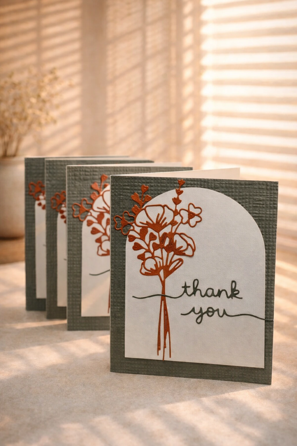 Sage & rust thank you handmade greeting card